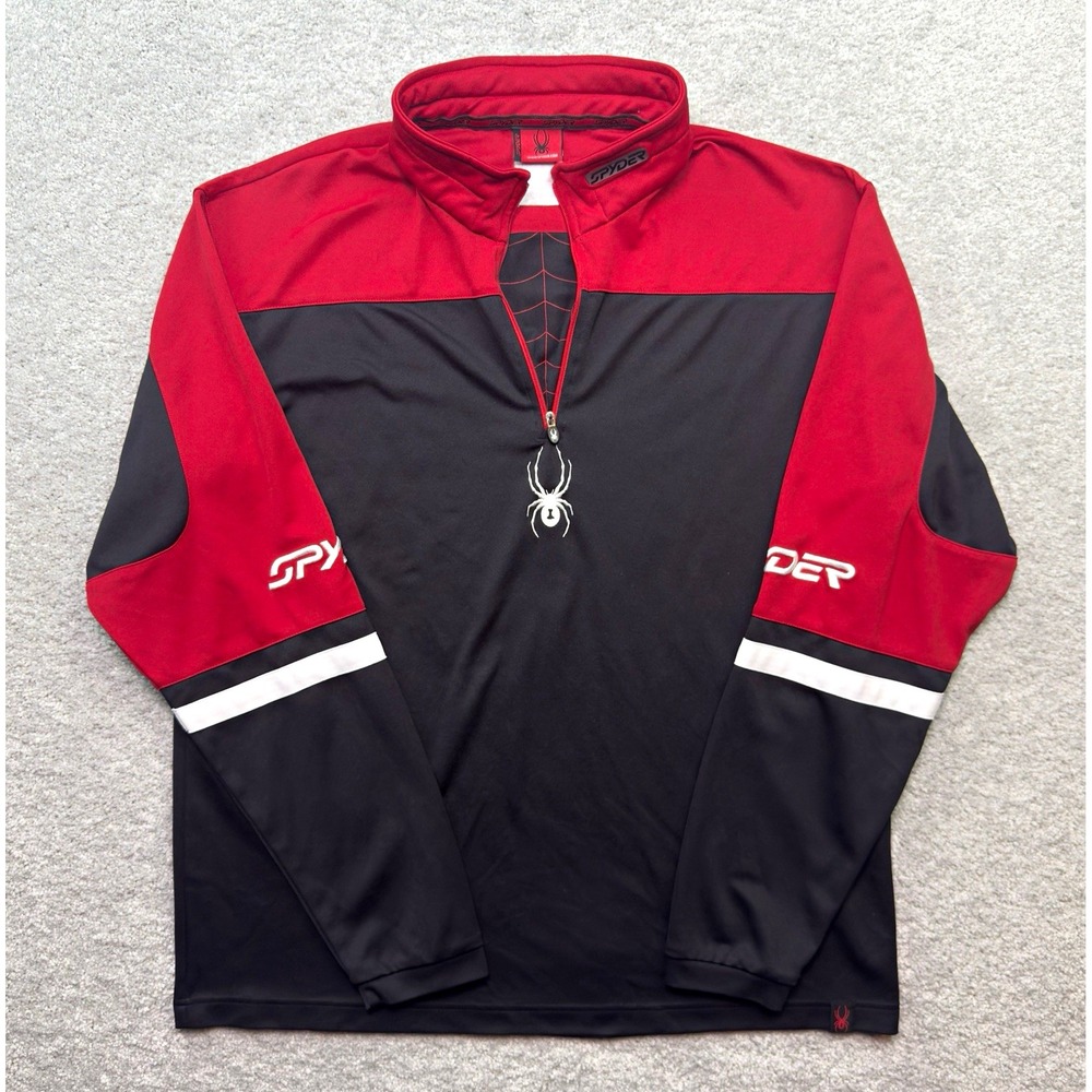 Spyder Men's Quarter Zip Ski Pullover Red Black Colorblock Web Logo Fits Large